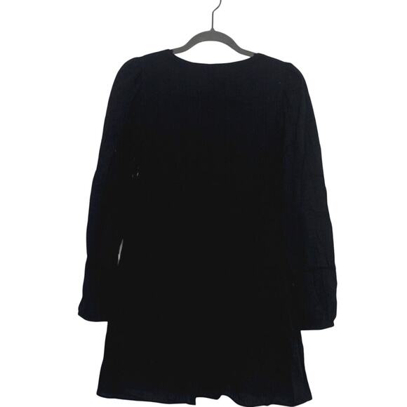 Zara V Neck Embroidered Long Sleeve Baby Doll Mini Dress Lined XS Black #3304 - Picture 6 of 14
